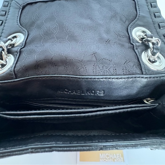 NWOT Michael Kors Purse- Black/ Silver Hardware, Compartments. SHOW STOPPER! - Picture 11 of 17